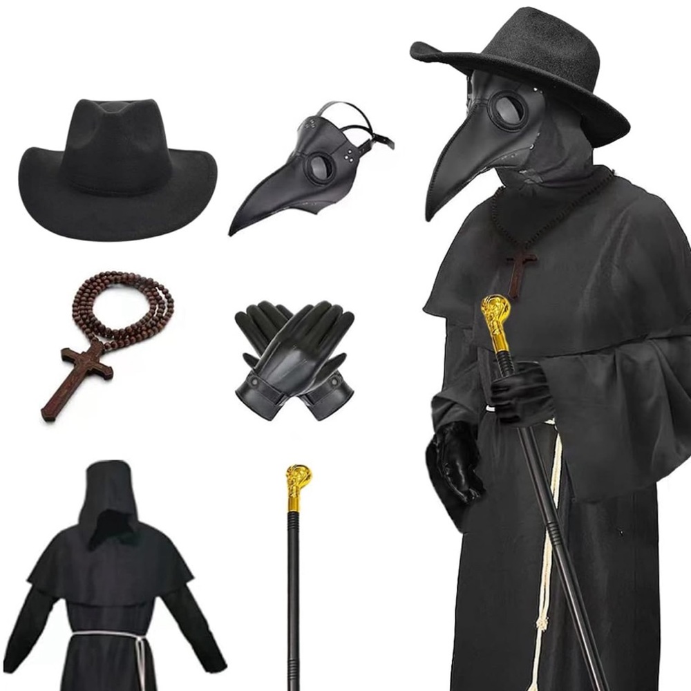 Nicexx Plague Doctor Mask Costumes Set 6 in 1 Halloween Beak Mask